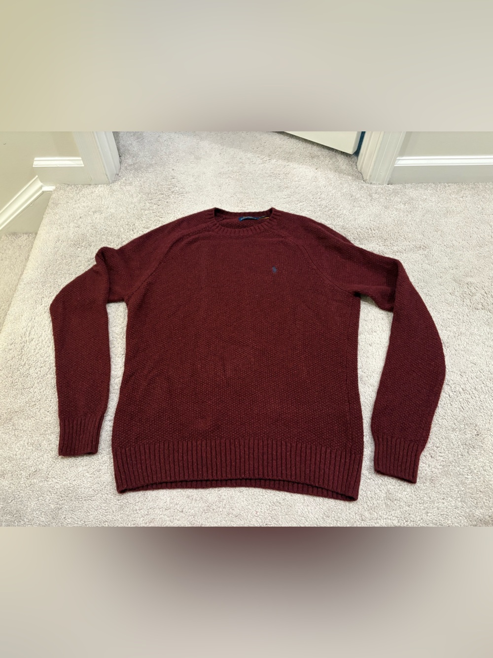 Ralph Lauren Polo Large Men's Crewneck Wool- Blend Sweater - Burgundy